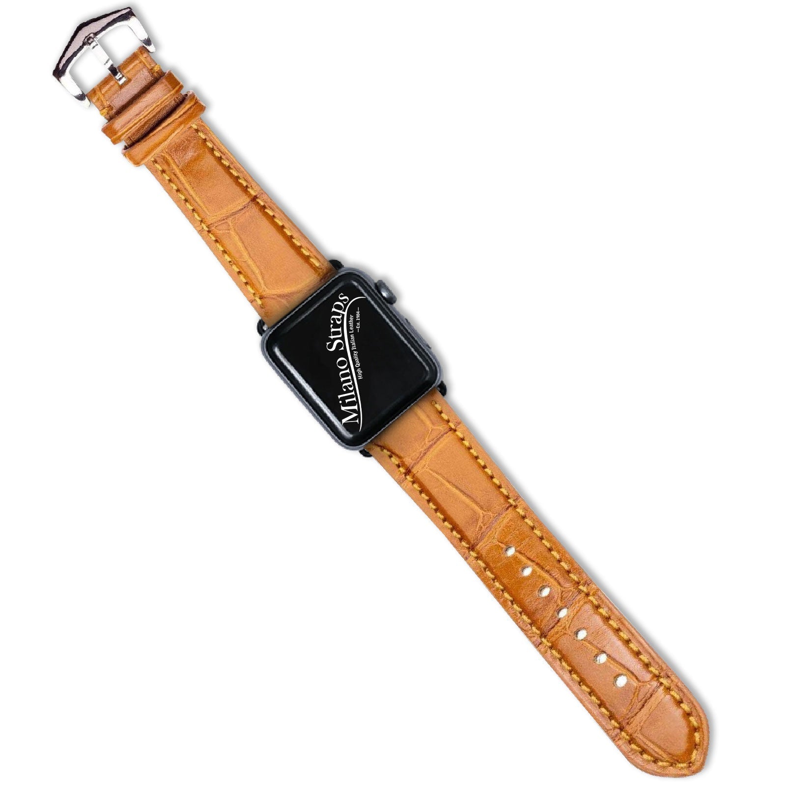 Apple Watch Leather Band ™ Alligator Millennium Cognac Watch Strap SMALL  (38mm - 40mm - 41mm) / Stainless Steel / Cognac