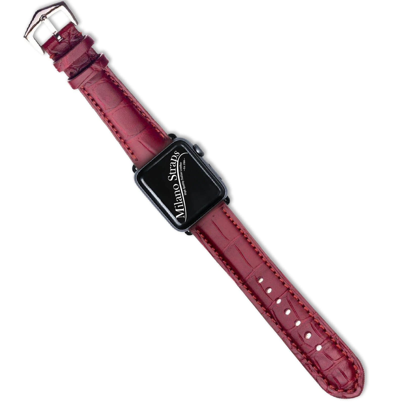 Apple Watch Leather Band ™ Burgundy Matt Alligator Watch Strap SMALL (38mm  - 40mm - 41mm) / Stainless Steel / Burgundy