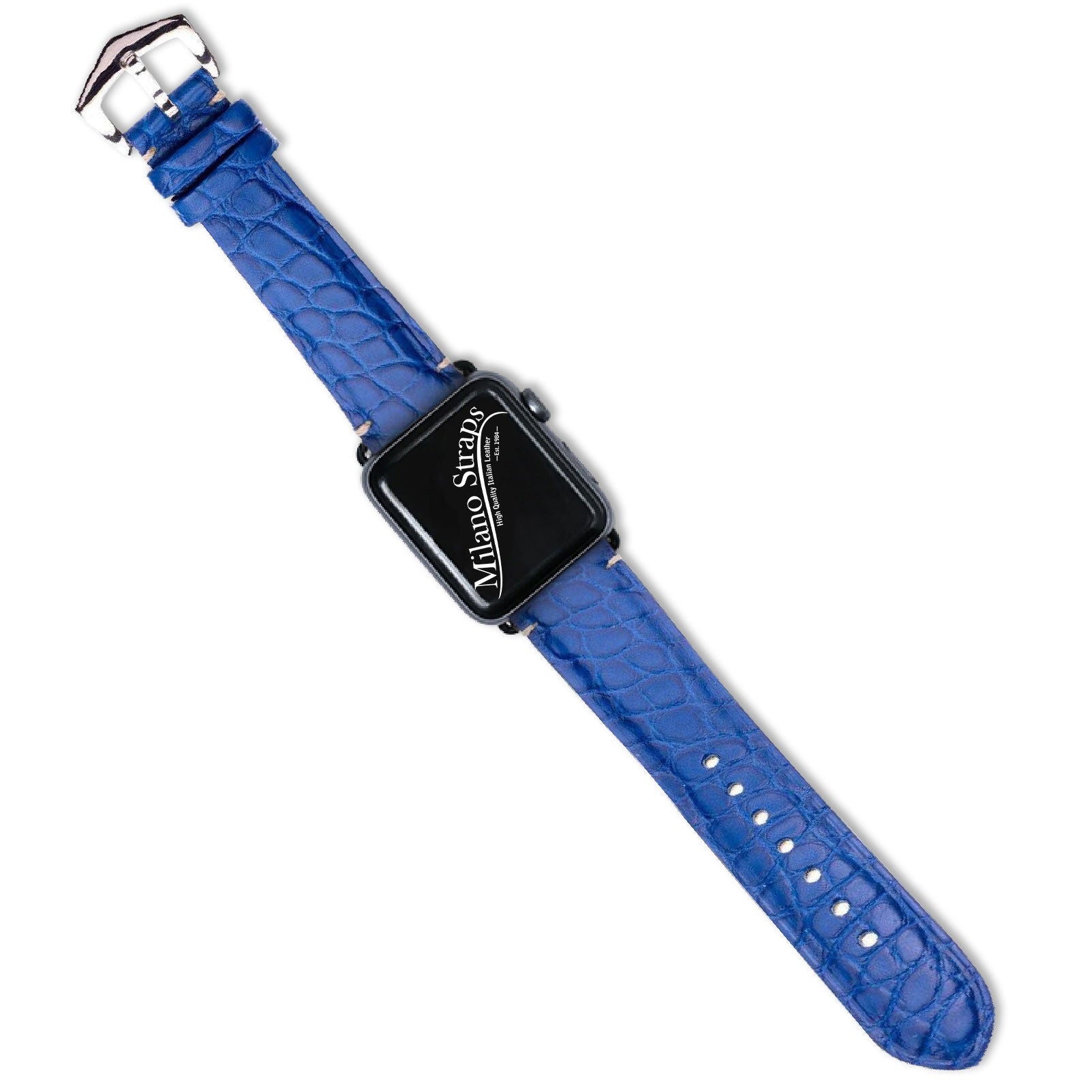 Apple Watch Leather Band ™ Light Blue Matt Alligator Minimal Stitches Watch Band - Milano Straps