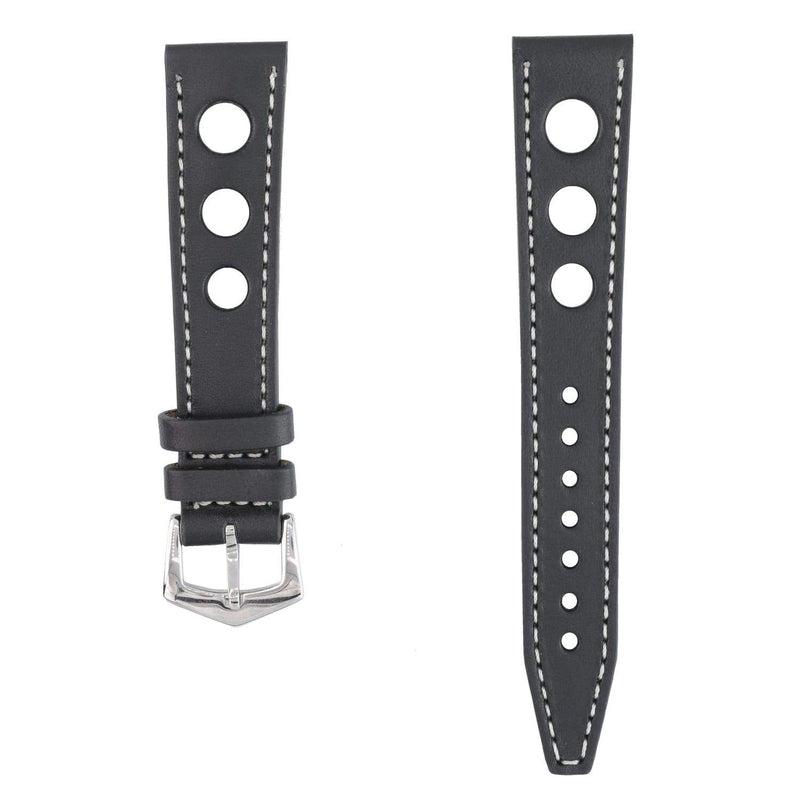 Black "Rally" Leather Watch Strap - Milano Straps