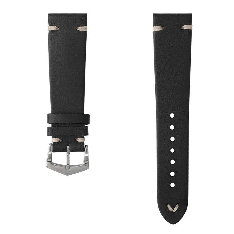 Black Vintage Leather Watch Strap - Black Color - Milano Straps