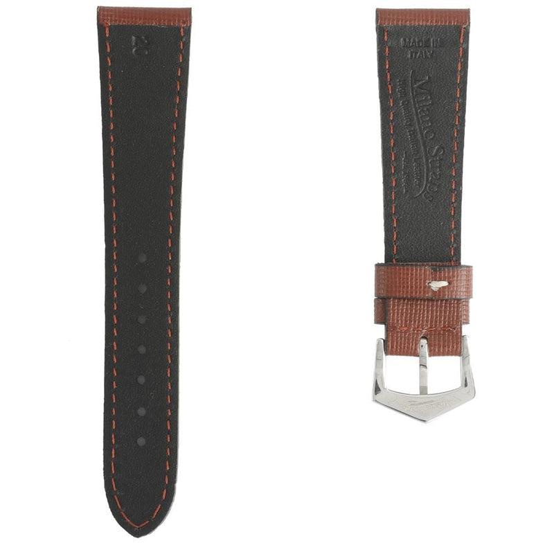 Brown Saffiano  Leather Tone Stitching  Watch Strap