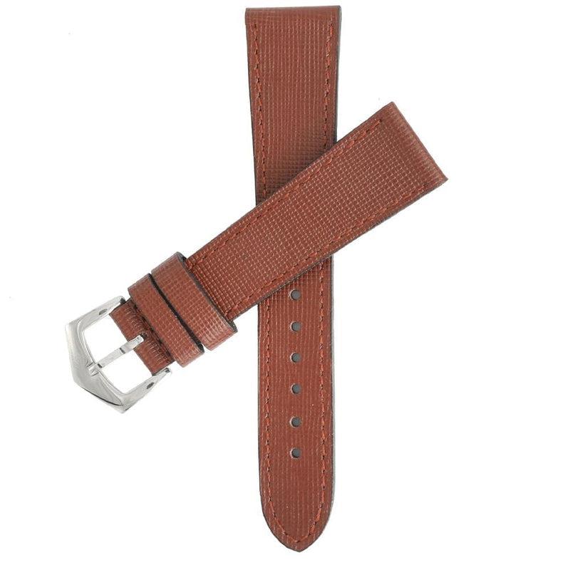 Brown Saffiano Leather Tone Stitching Watch Strap - Milano Straps
