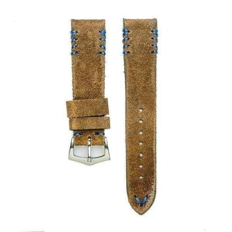 Brown Suede Vintage Watch Strap Blu Tribal Stitches - Milano Straps