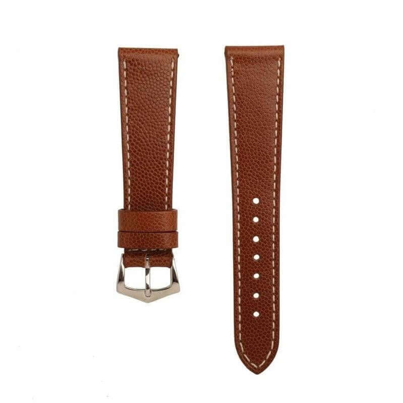 Cognac Hammered Calfskin Ecru Stitches Watch strap - Milano Straps