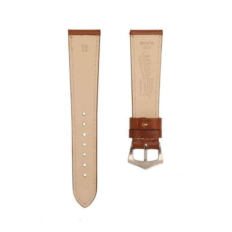 Cognac Hammered Calfskin Ecru Stitches Watch strap - Milano Straps