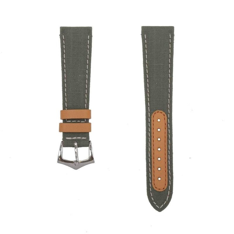 Green Canvas & Brown Leather Watch Strap - Milano Straps