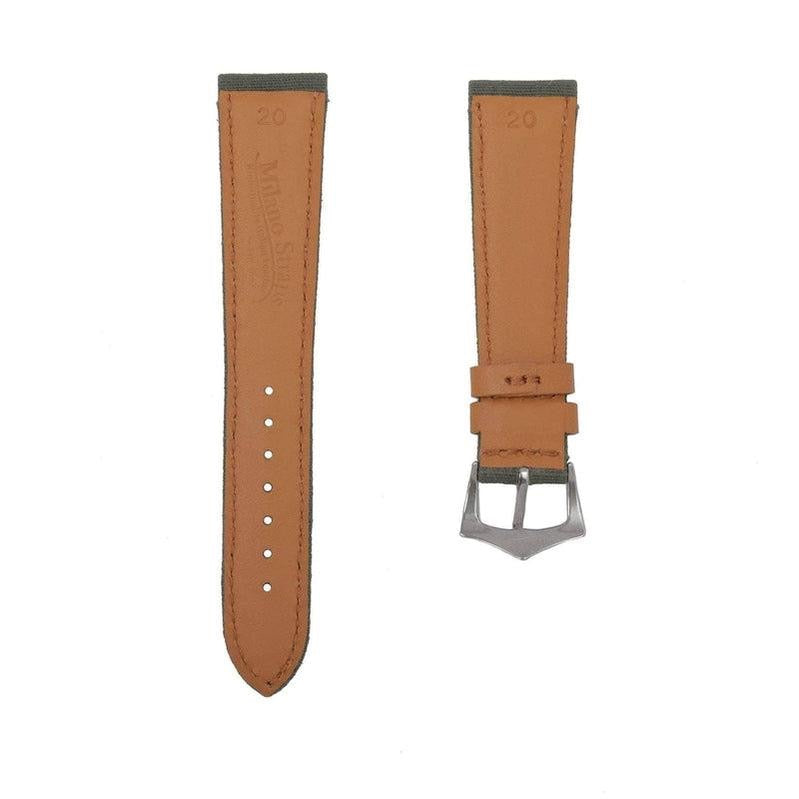 Green Canvas & Brown Leather Watch Strap - Milano Straps