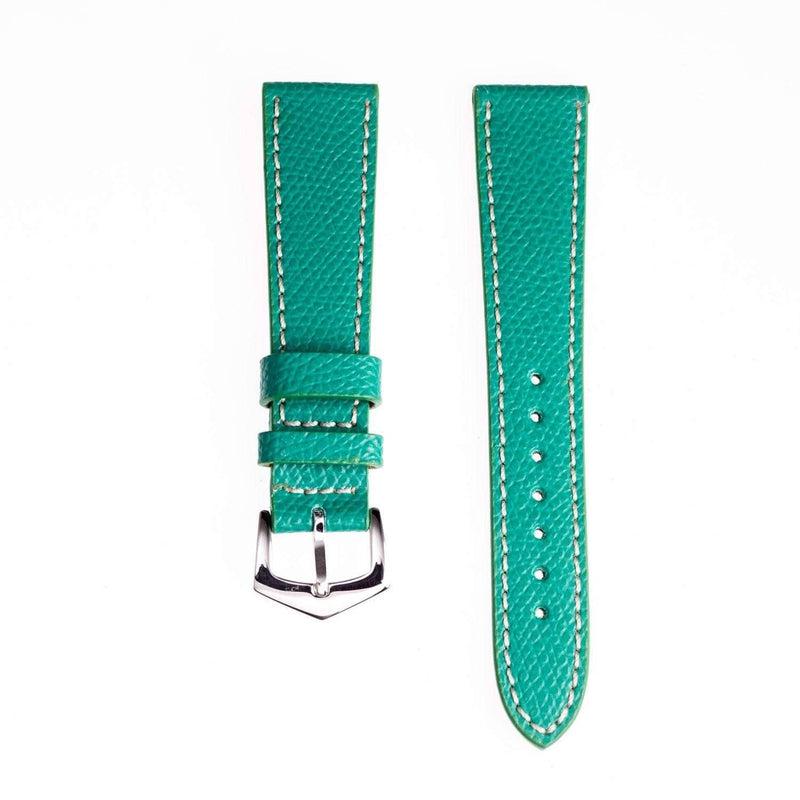 Green Hammered Calfskin Ecru Stitches Watch strap - Milano Straps