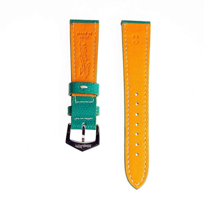 Green Hammered Calfskin Ecru Stitches Watch strap - Milano Straps