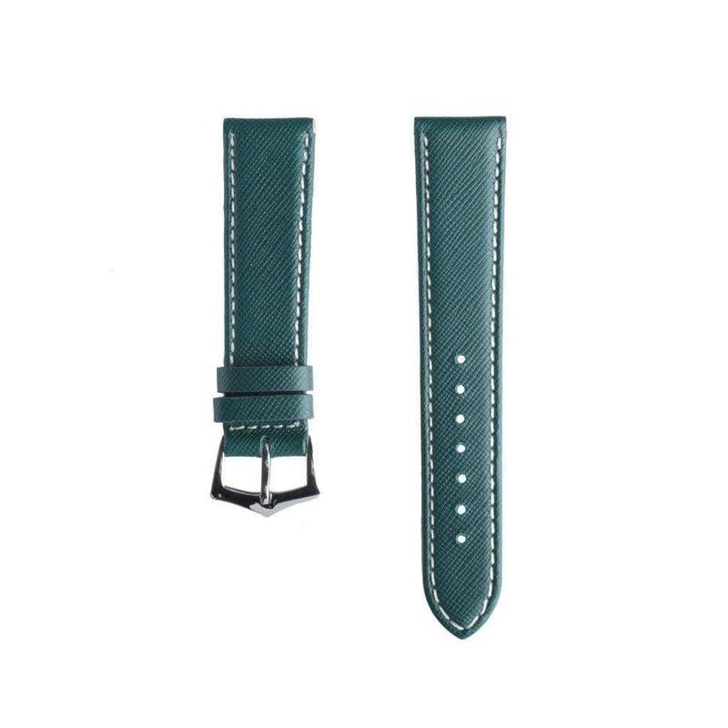 Green Saffiano Folded Edge White Stitches Watch Strap - Milano Straps
