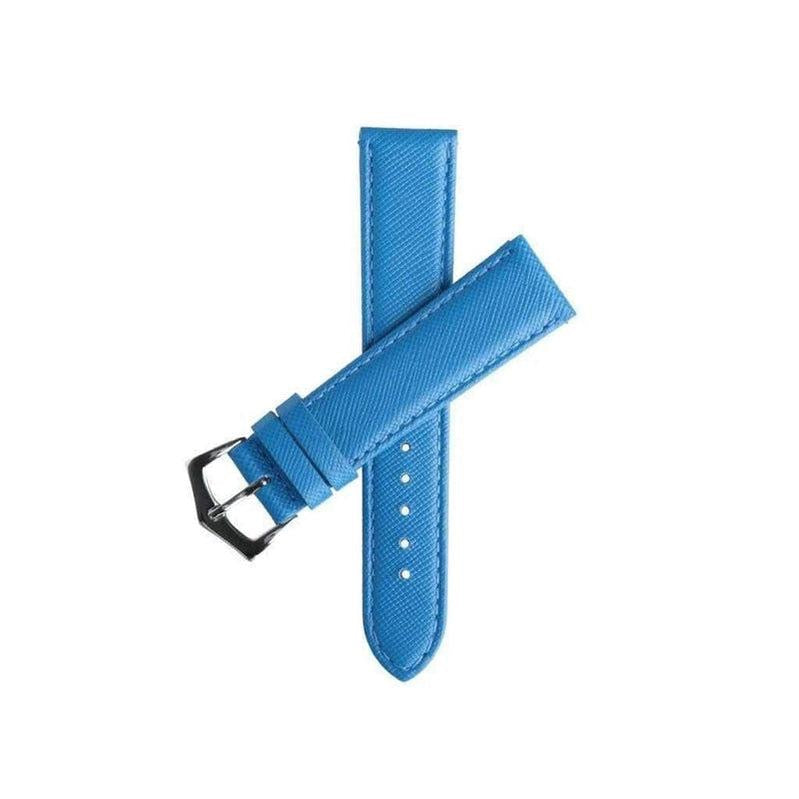 Light Blu Saffiano Folded Edge Blu Stitches Watch Strap - Milano Straps