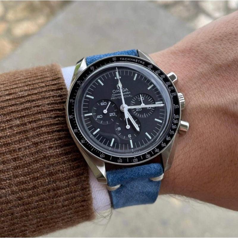 Light Blu Suede Vintage Leather Watch Strap - Milano Straps