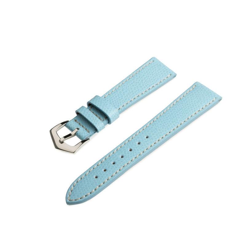 Light Blue Hammered Calfskin Ecru Stitches Watch strap - Milano Straps