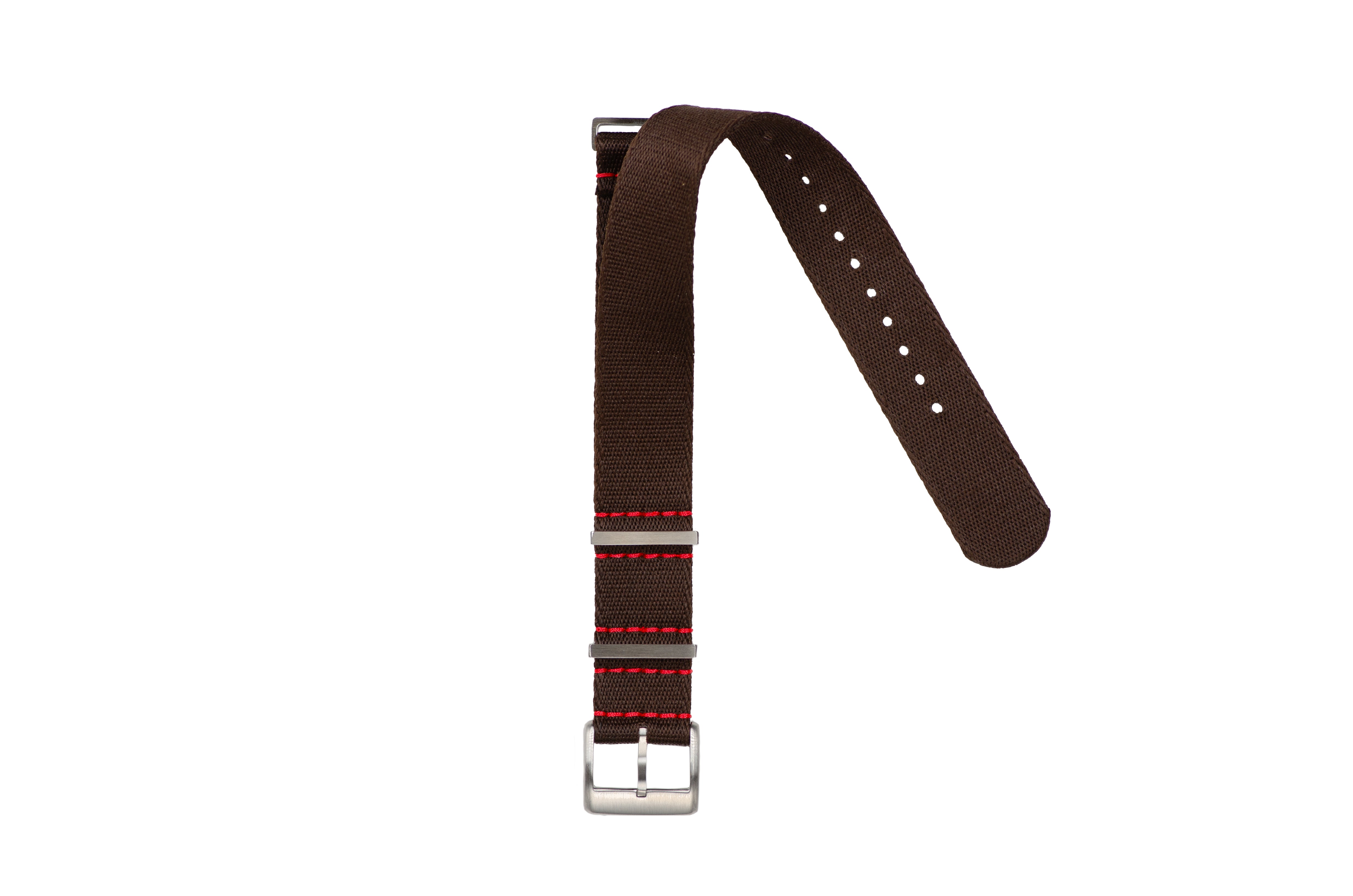 Eco-Friendly  Nylon Military  Watch Strap - Brown Red Stitches