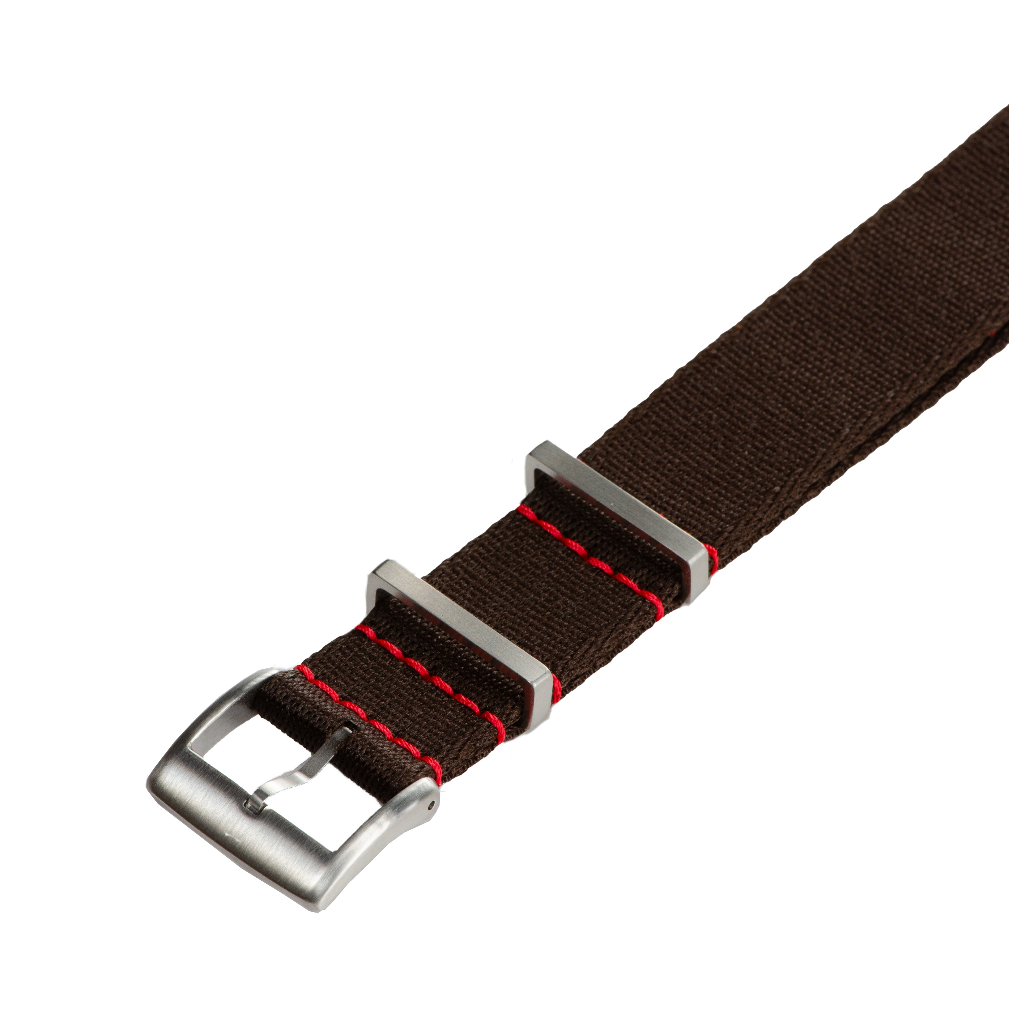 Eco-Friendly  Nylon Military  Watch Strap - Brown Red Stitches