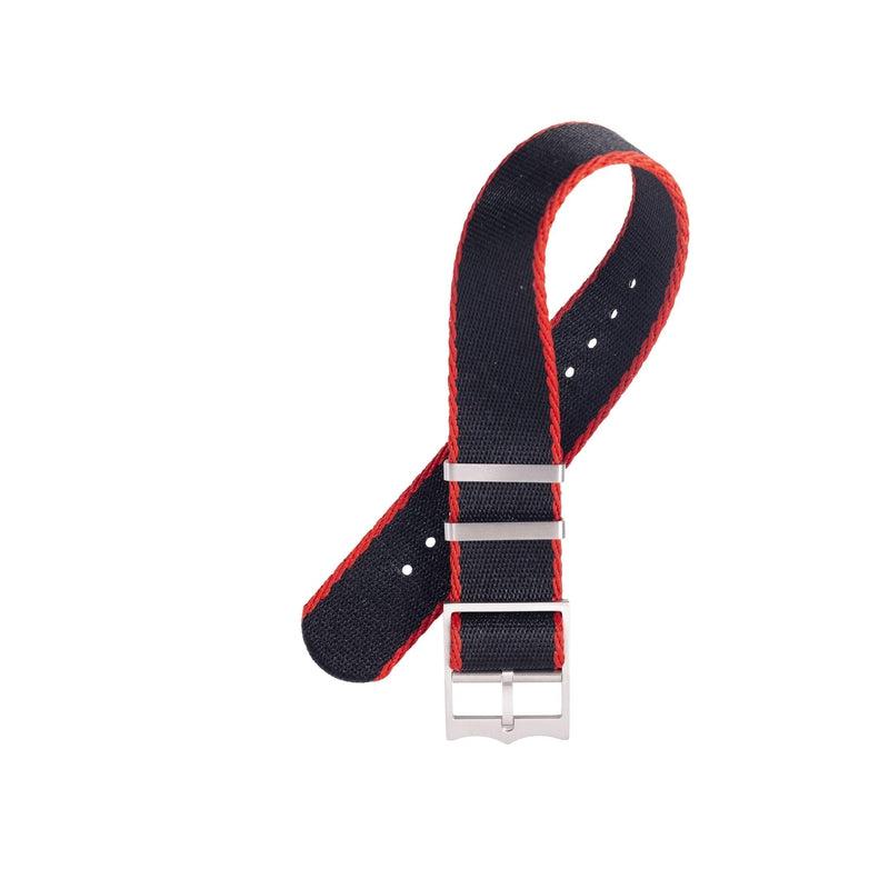 Nato Watch Strap Black - Red - Single Pass Tudor Style -100% Recycled - Milano Straps