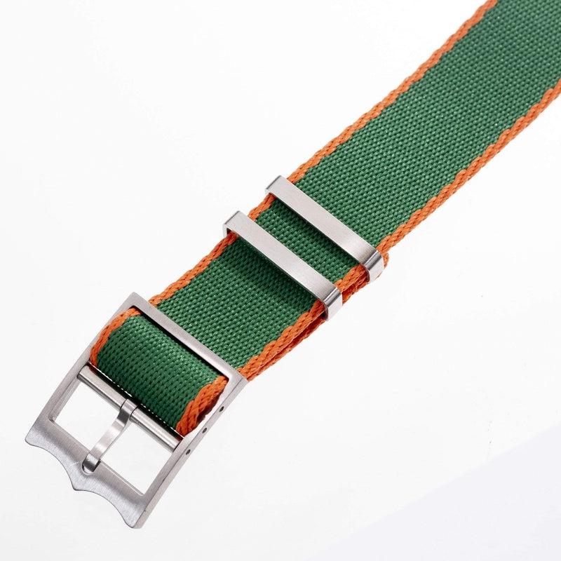 Nato Watch Strap Green - Orange - Tudor Watch Style - 100% Recycled - Milano Straps