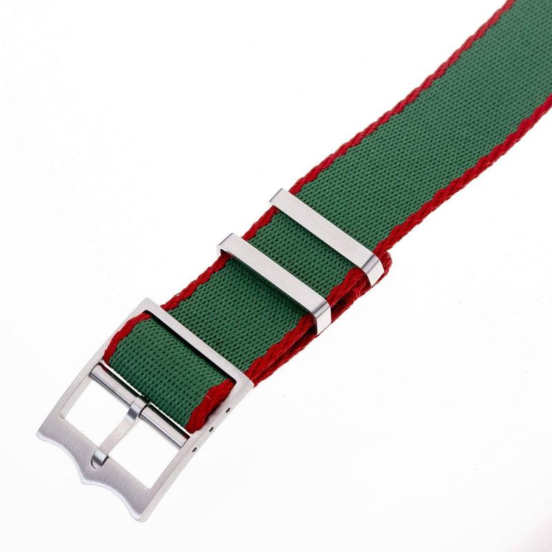 Nato Watch Strap Green Red- Single Pass Tudor Style -100% Recycled- - Milano Straps