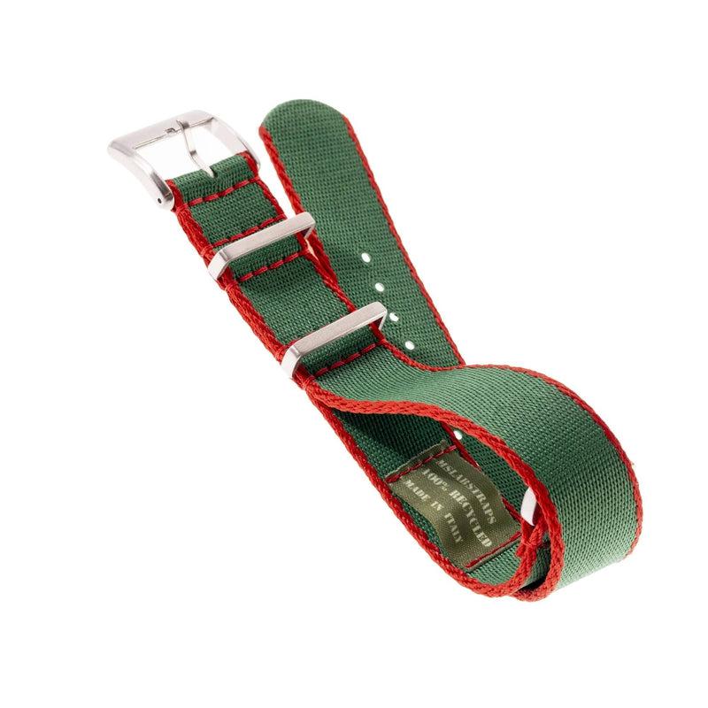 Recycled NATO Strap Green Red Borders - Milano Straps