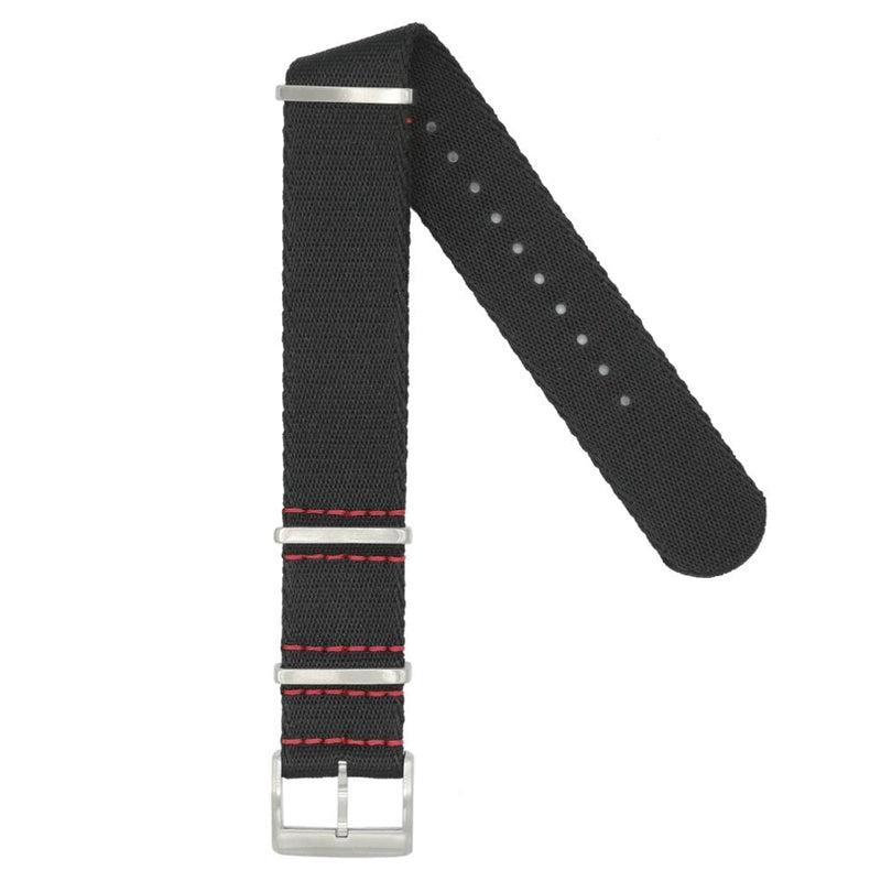 Recycled NATO Watch Strap - Black Red Stitches - Milano Straps