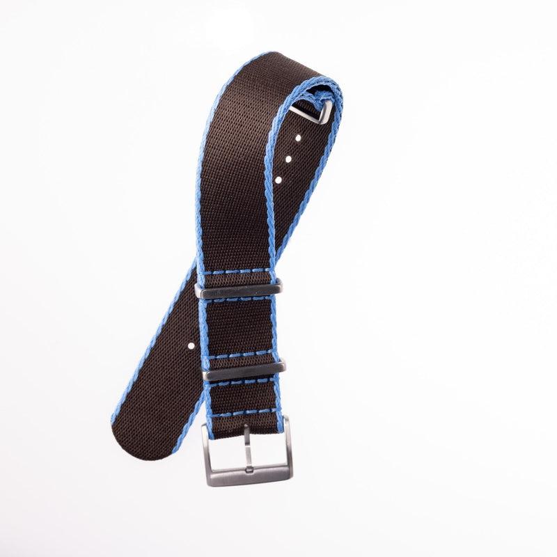 Recycled NATO Watch Strap - Brown Light Blue Borders - Milano Straps