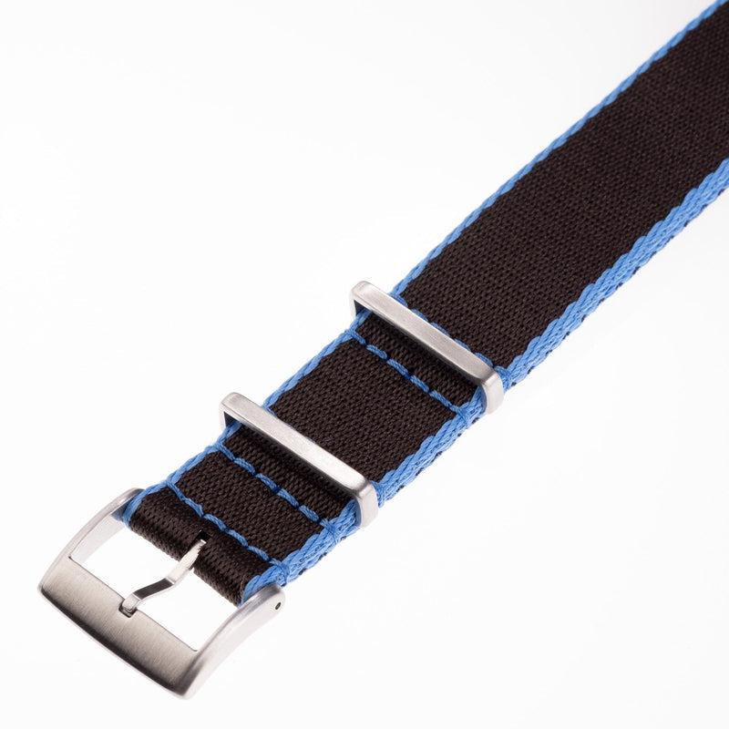 Recycled NATO Watch Strap - Brown Light Blue Borders - Milano Straps