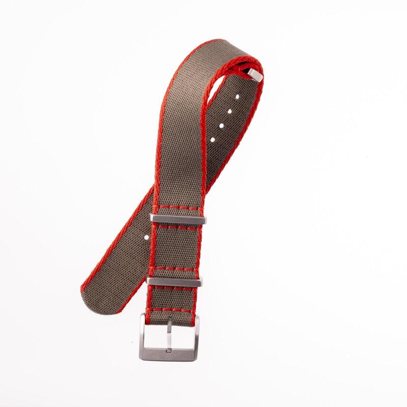 Recycled NATO Watch Strap - Dark Green Red Borders - Milano Straps