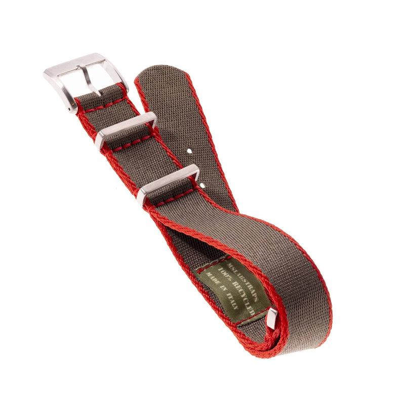Recycled NATO Watch Strap - Dark Green Red Borders - Milano Straps