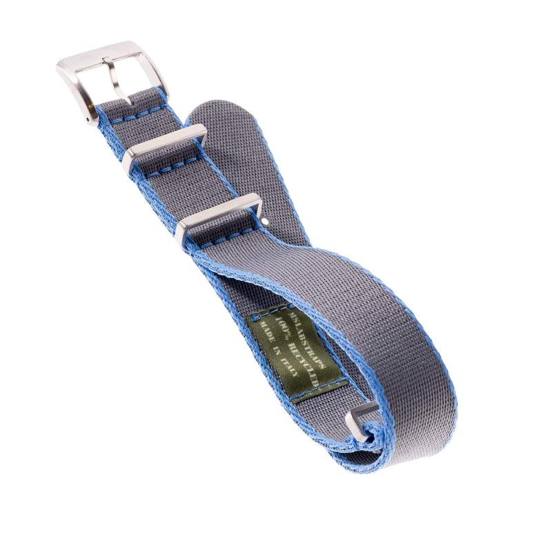Recycled NATO Watch Strap - Grey Blue Borders - Milano Straps