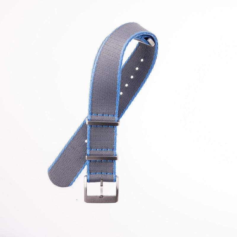 Recycled NATO Watch Strap - Grey Light Blue Borders - Milano Straps