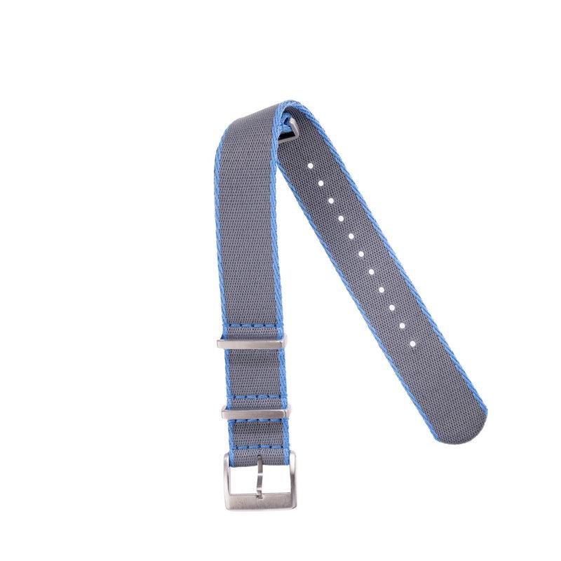 Recycled NATO Watch Strap - Grey Light Blue Borders - Milano Straps