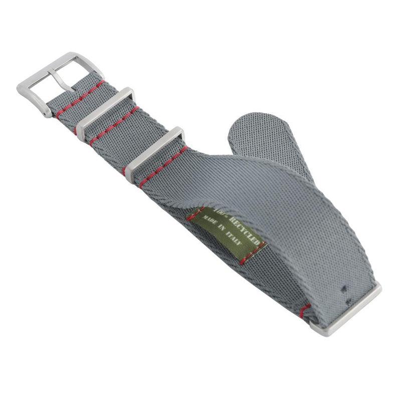 Recycled NATO Watch Strap - Grey Red Stitches - Milano Straps