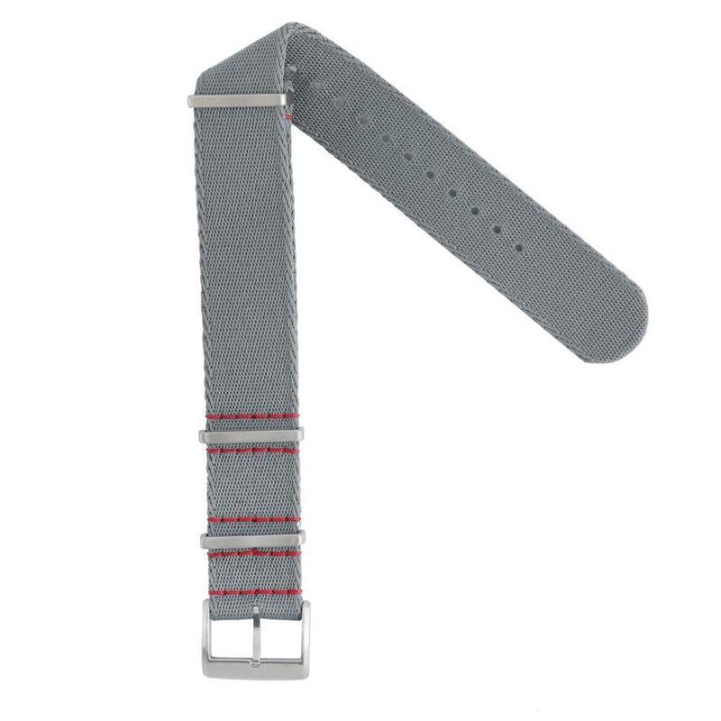 Recycled NATO Watch Strap - Grey Red Stitches - Milano Straps