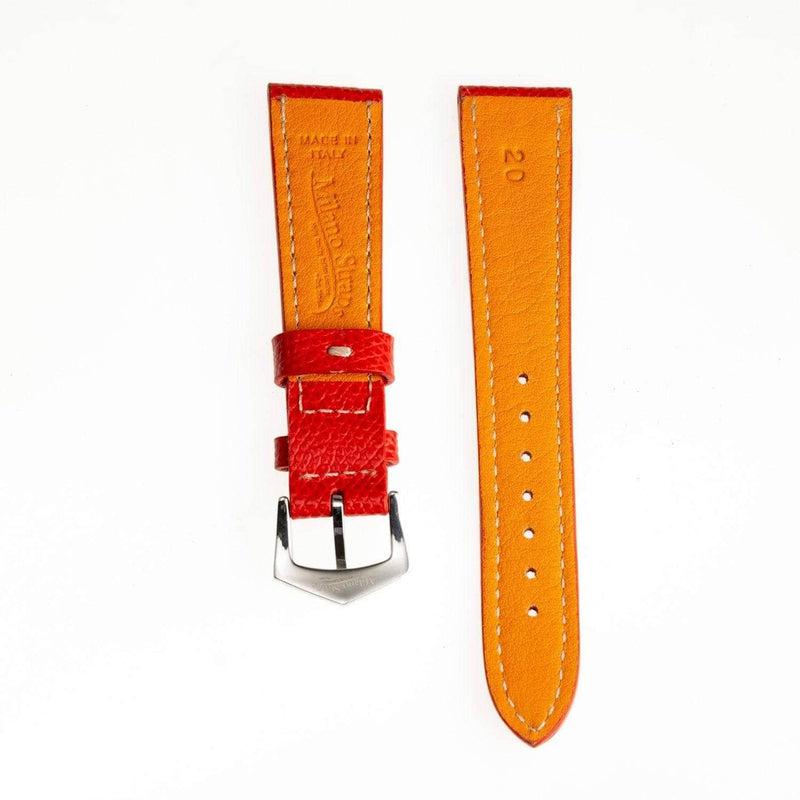 Red Hammered Calfskin Ecru Stitches Watch strap - Milano Straps