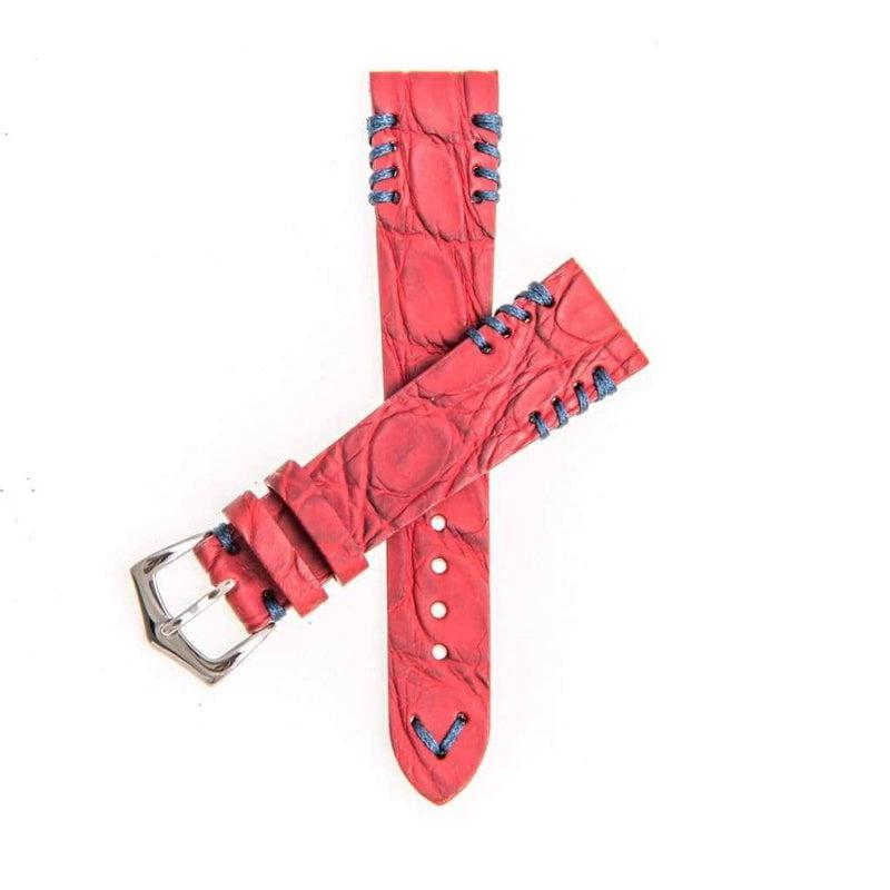 Red Rubberized Crocodile Watch Strap Blu Tribal Stitches - Milano Straps