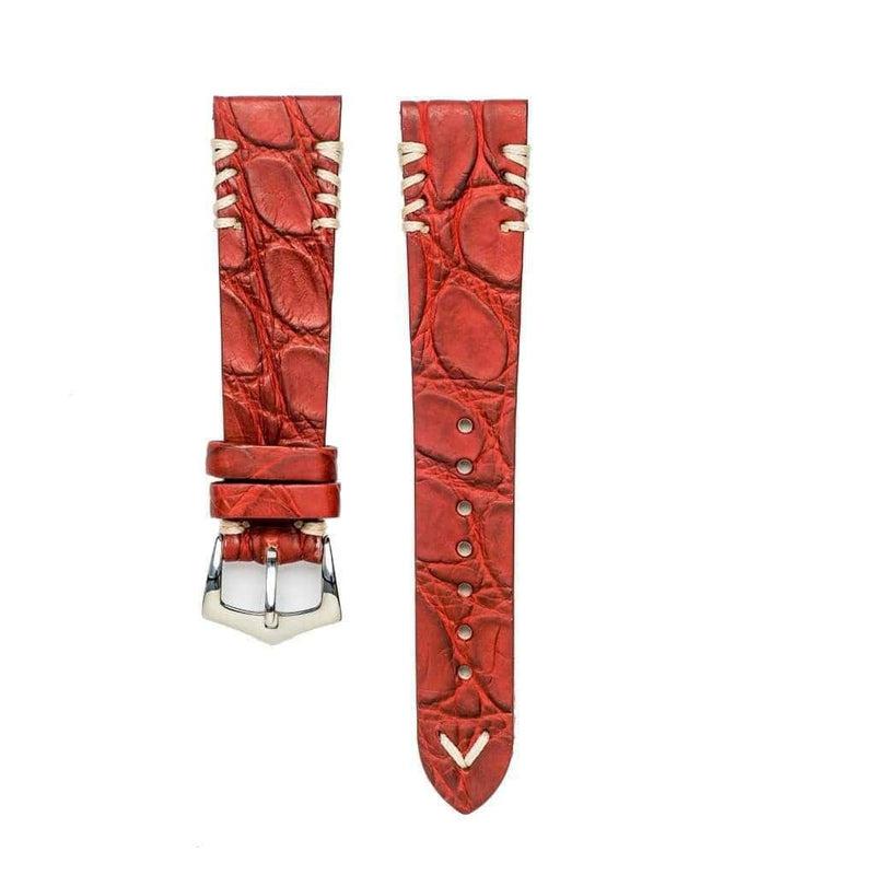 Red Rubberized Crocodile Watch Strap White Tribal Stitches - Milano Straps