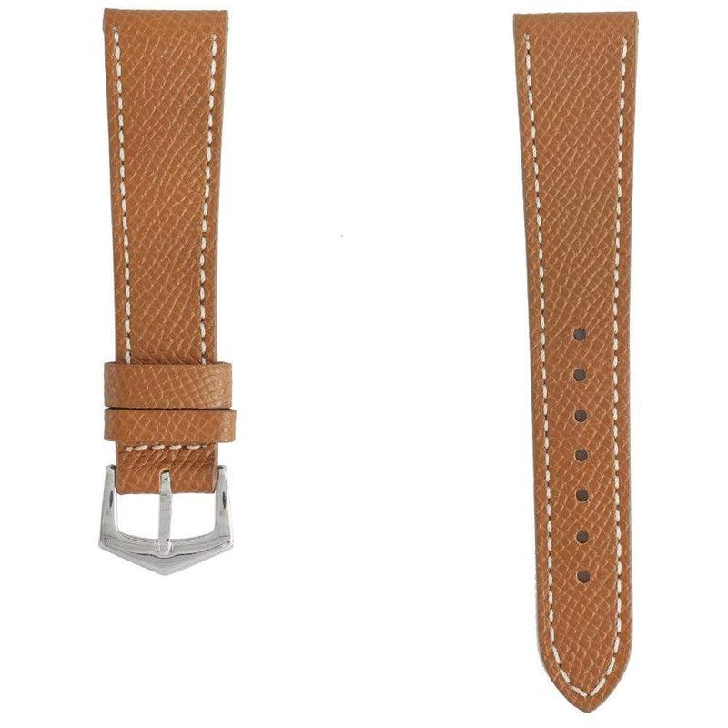 Tan Hammered Calfskin Ecru Stitches Watch strap - Milano Straps
