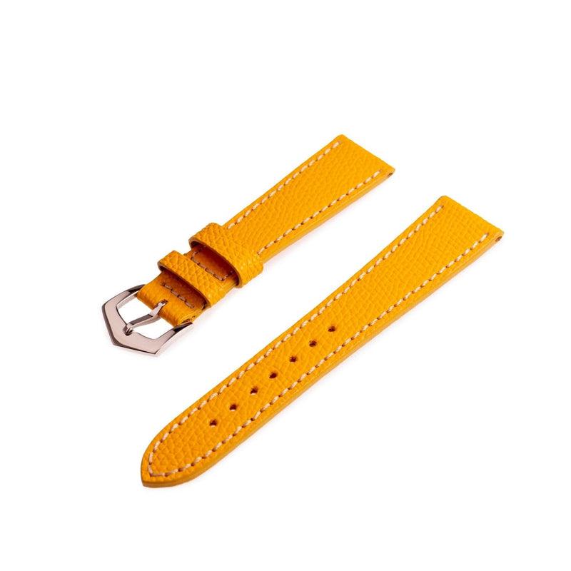 Yellow Hammered Calfskin Ecru Stitches Watch strap - Milano Straps