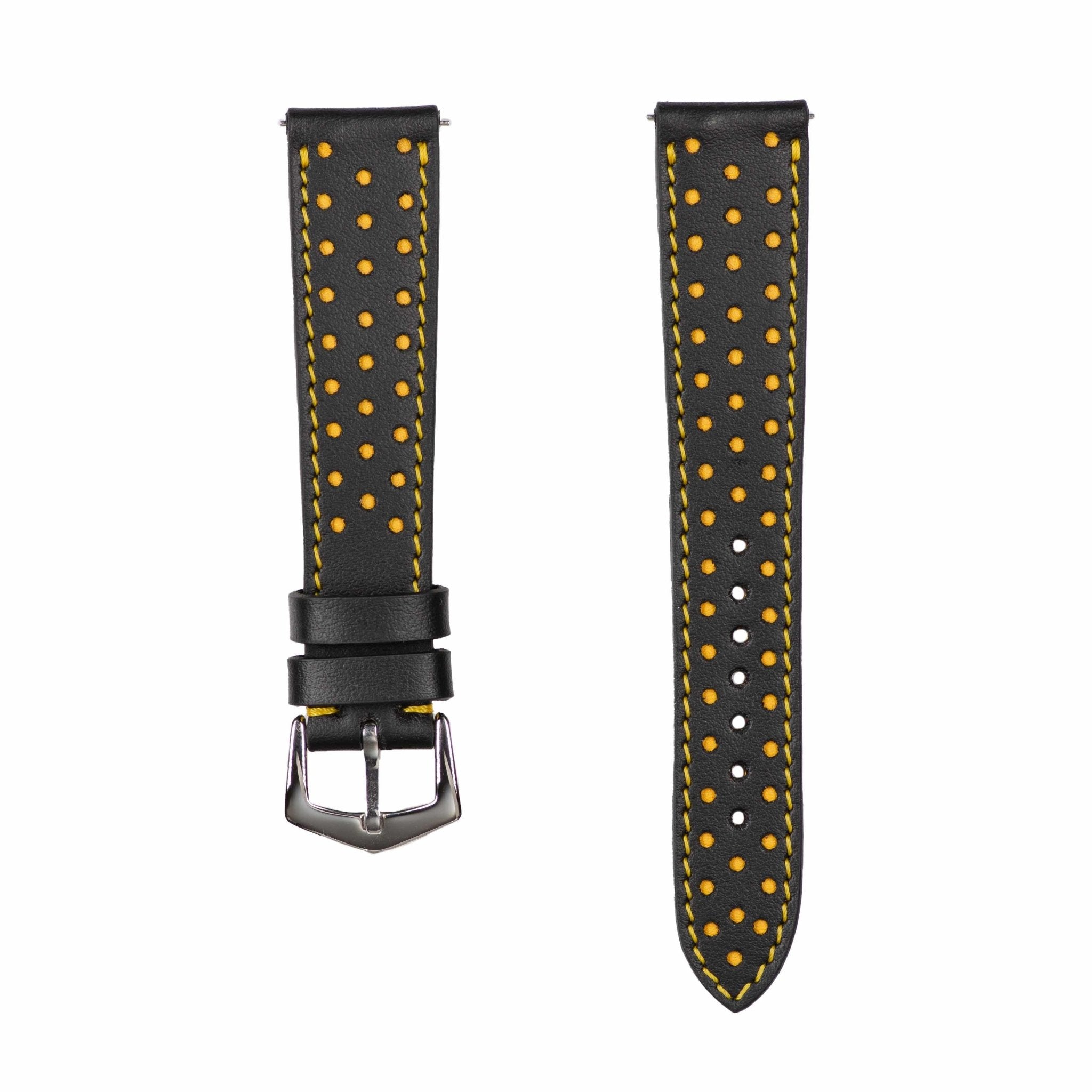 Black & Yellow "Driver" Leather Watch Strap