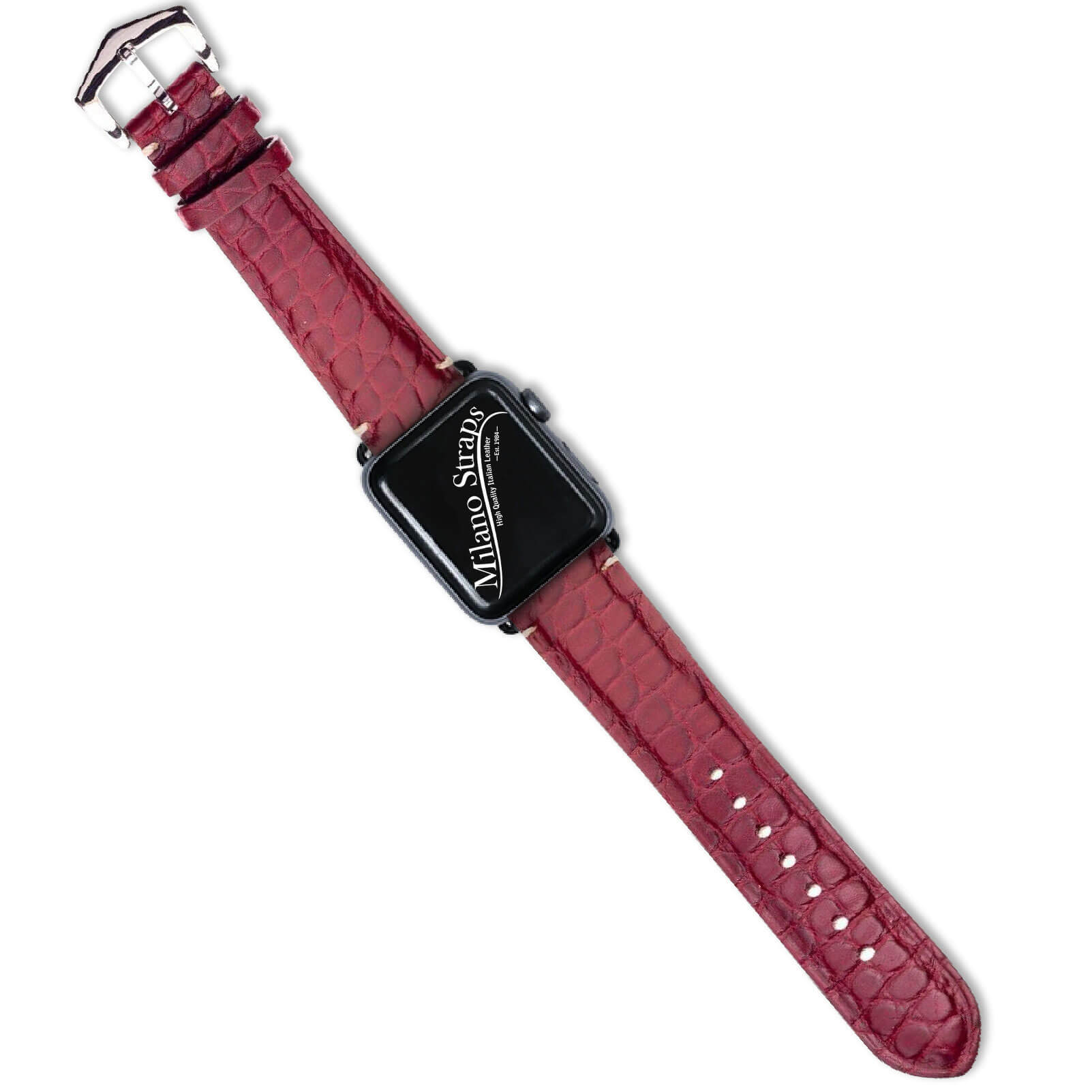 Apple Watch Band Burgundy Alligator Millennium Minimal Stitches Watch Strap - Milano Straps