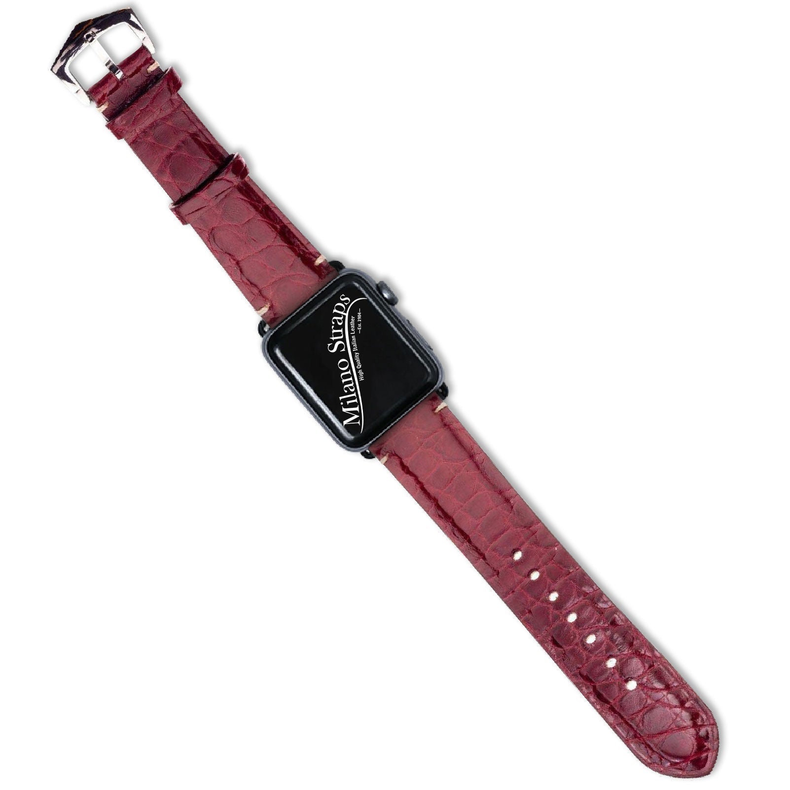 Apple Watch Leather Band ™ Burgundy Millennium Alligator Minimal Stitches Watch Band - Milano Straps