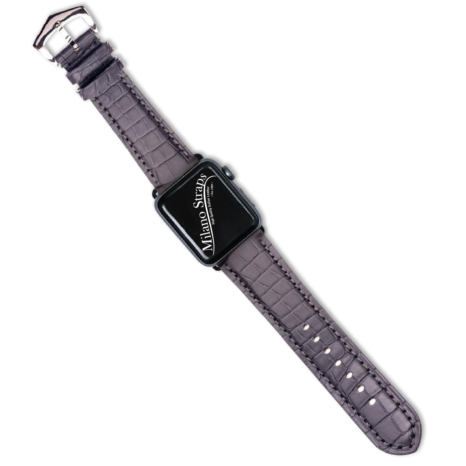 Apple Watch Leather Band ™ Dark Grey Matt Alligator Watch Strap - Milano Straps