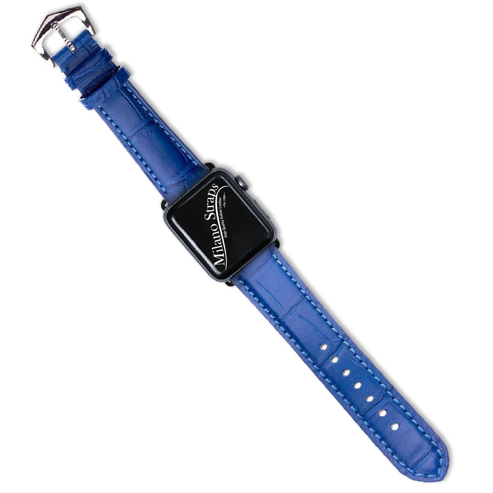 Apple Watch Leather Band ™ Light Blue Matt Alligator Watch Band - Milano Straps