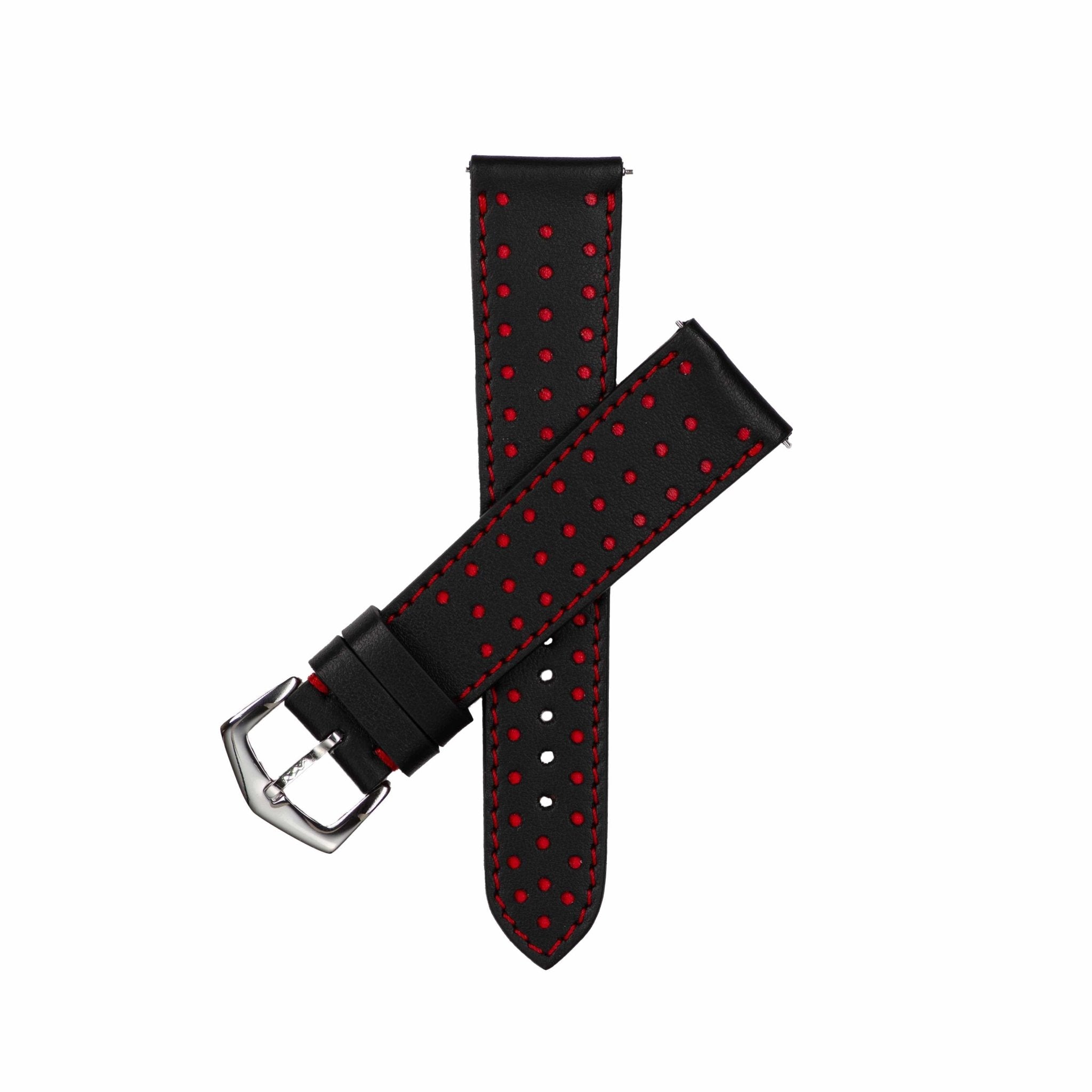 Black & Red "Driver" Leather Watch Strap - Milano Straps - #Watch Bands#