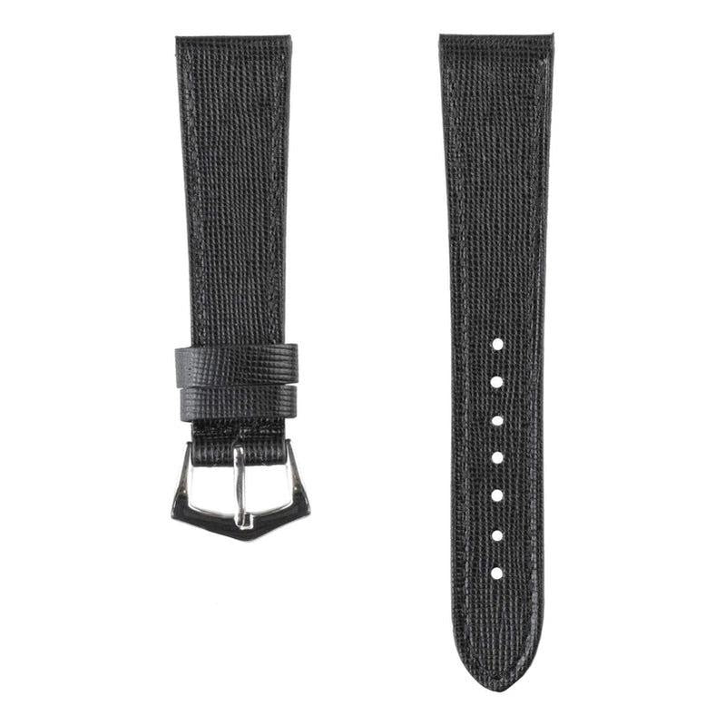 Black Saffiano Leather Watch Strap Tone Stitches - Milano Straps