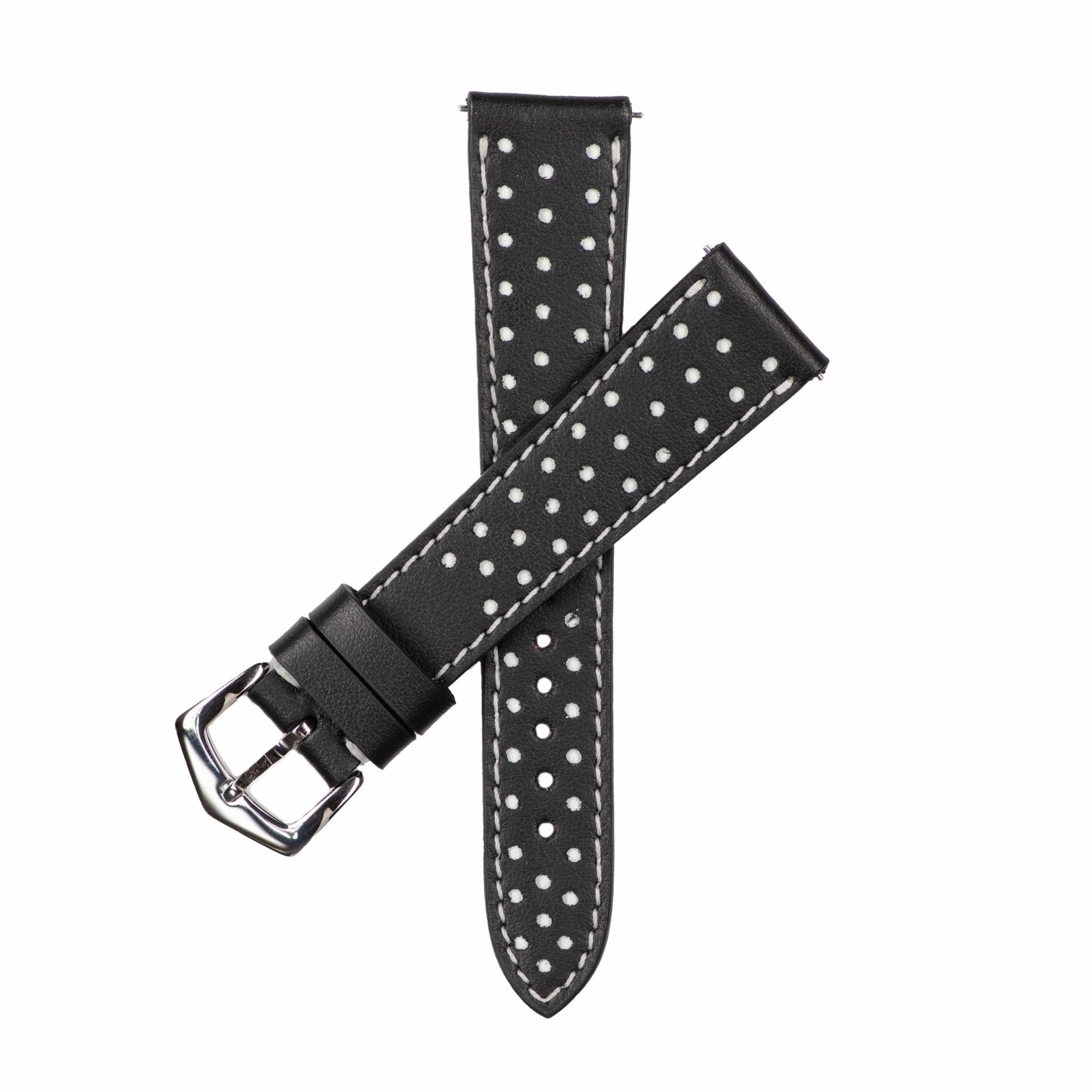 Black & White "Driver" Leather Watch Strap - Milano Straps - #Watch Bands#