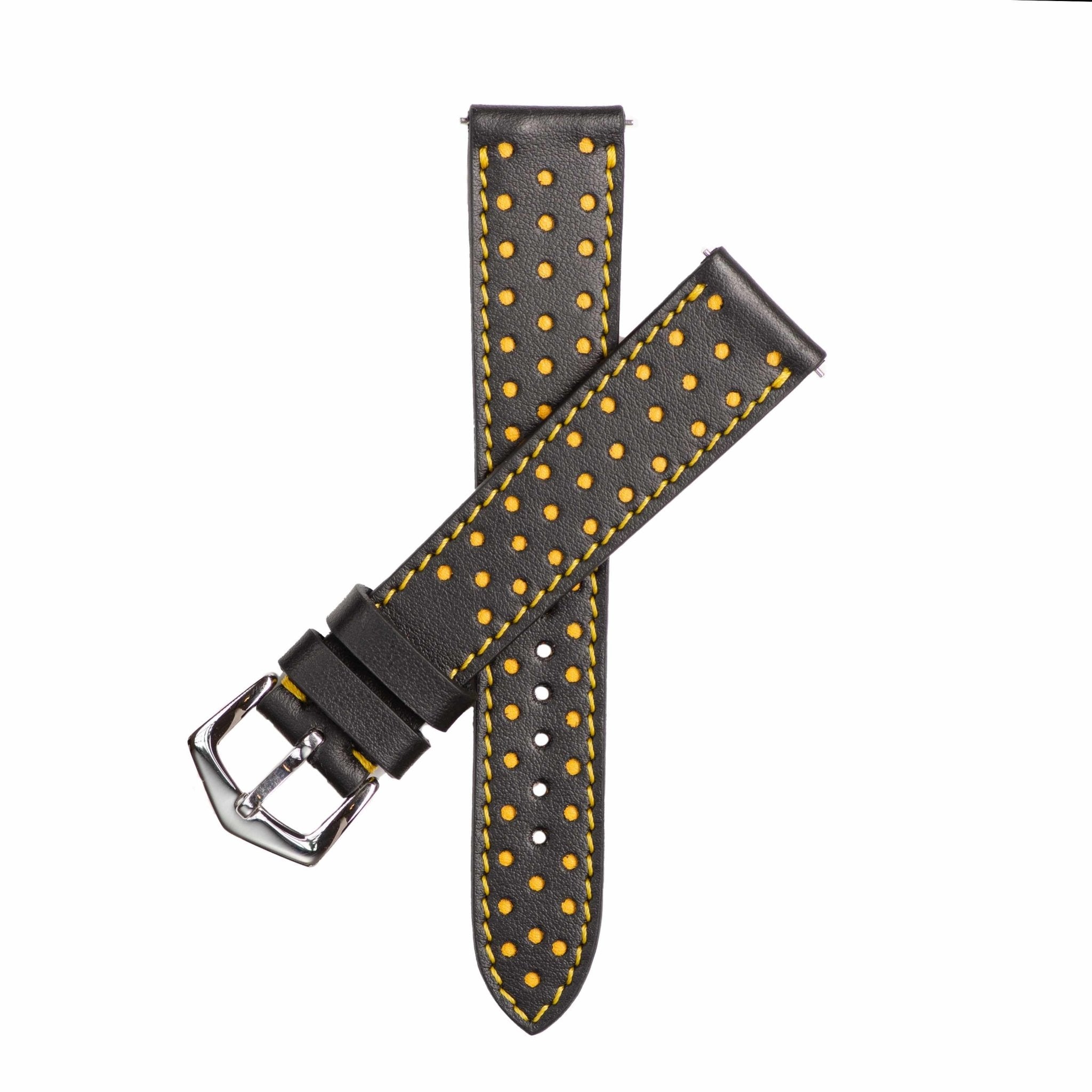 Black & Yellow "Driver" Leather Watch Strap - Milano Straps - #Watch Bands#