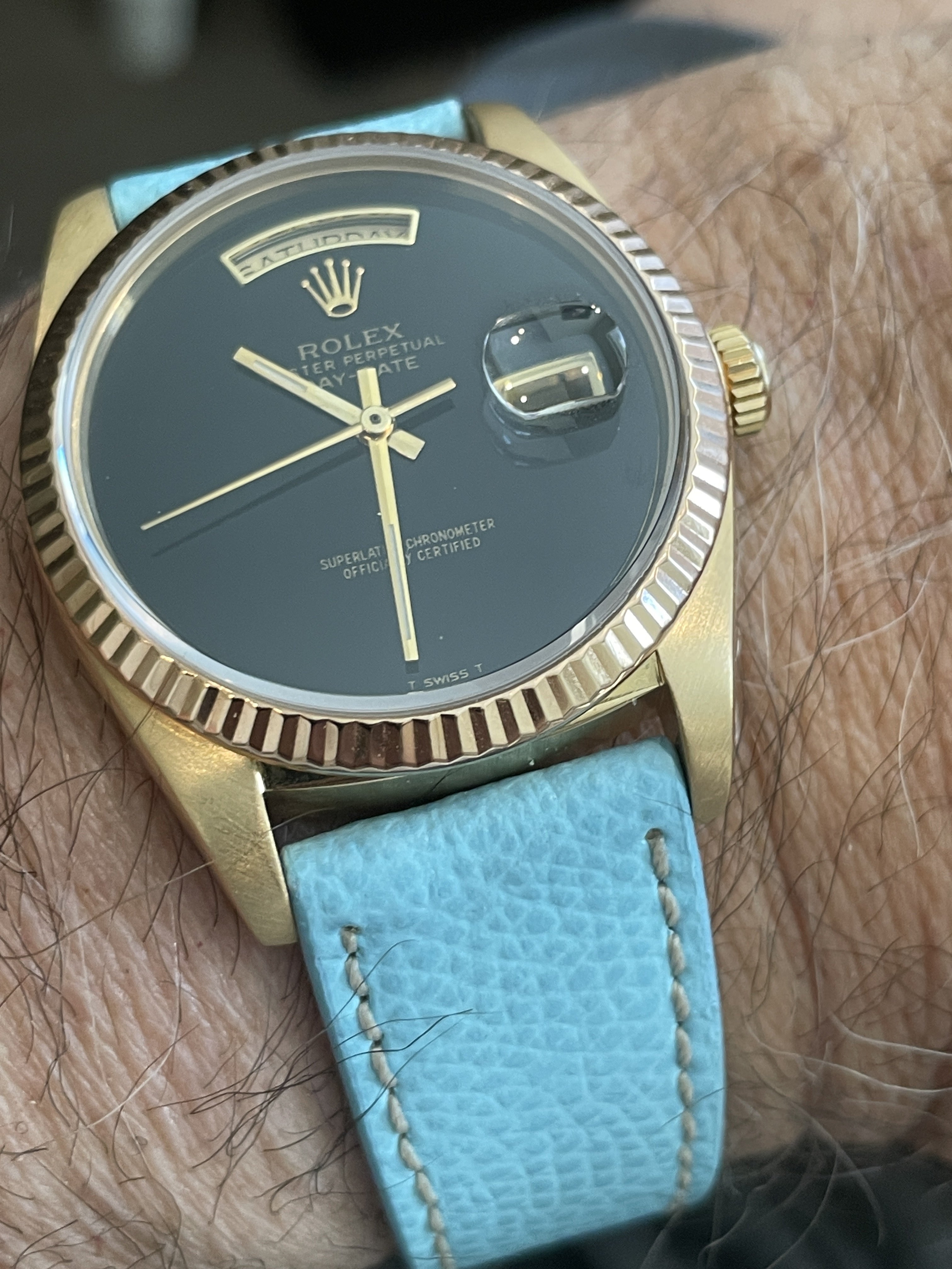 Light Blue Hammered Calfskin Ecru Stitches Watch strap - Milano Straps
