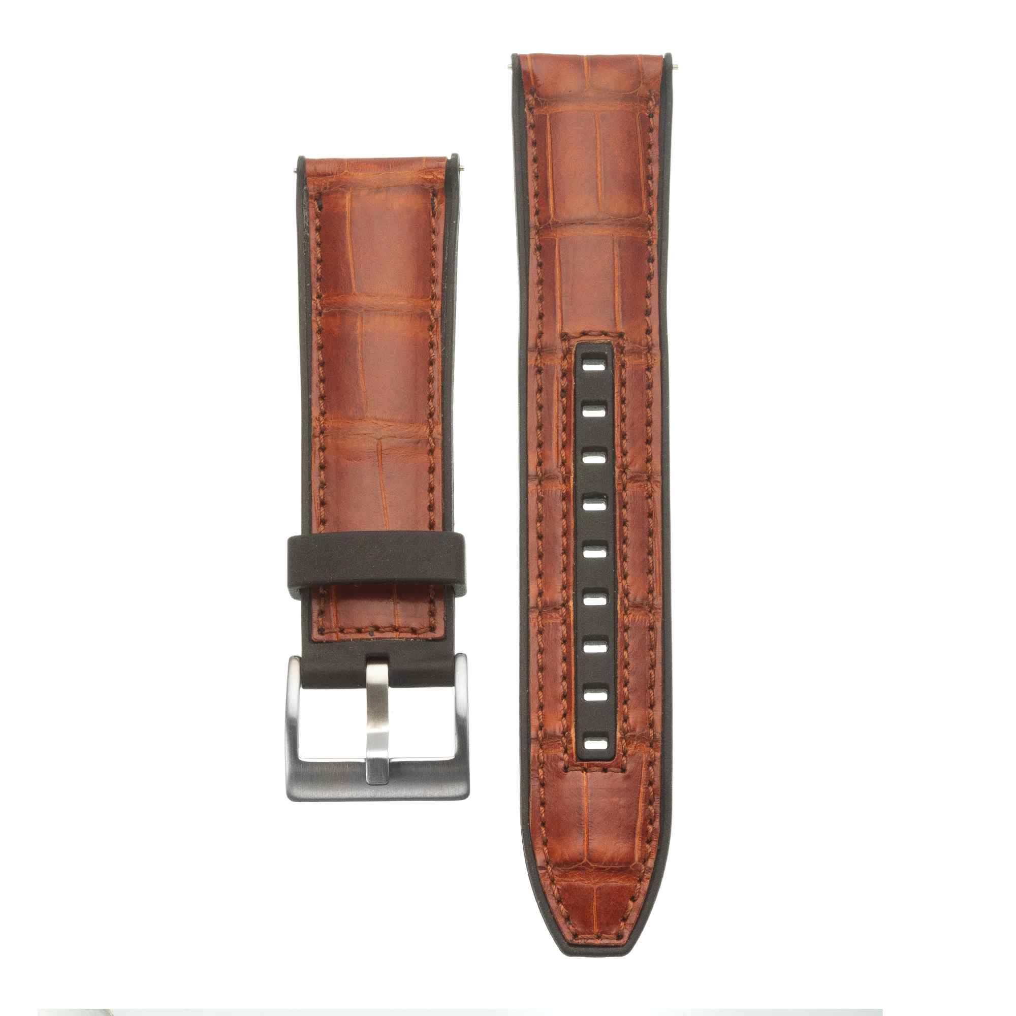 Rubber Cognac Glossy Alligator Watch Band - Milano Straps - #Watch Bands#